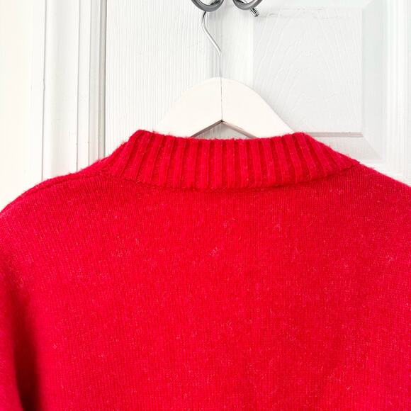 Silvian Heach NWT Red Haute Holiday Fair Isle Button Cardigan XS Wool Blend - Picture 11 of 13